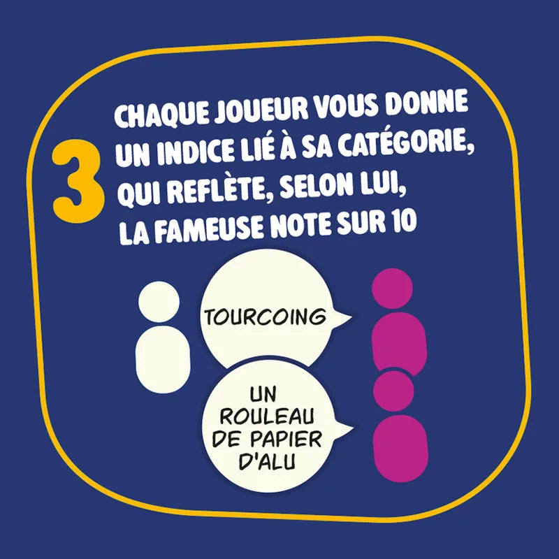 Chaque joueur donne un indice lié à sa catégorie, qui reflète selon lui la note sur 10